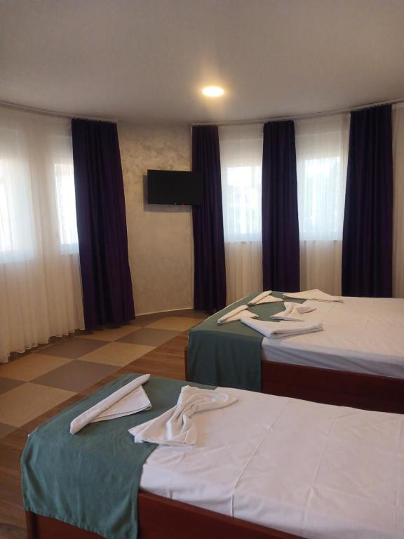 Spacious family room with multiple beds
