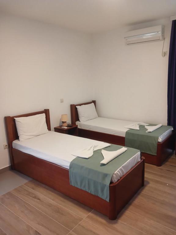 Bright guest room with two beds